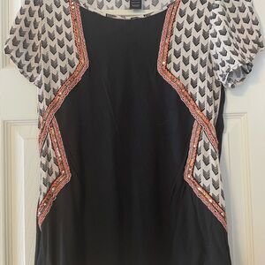 BKE Black and White Chevron Top with Orange Accents